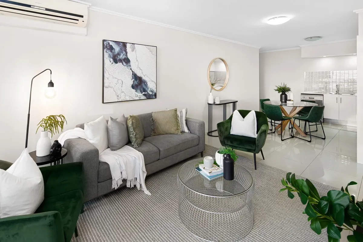 Stylish modern living room interior with elegant furniture and decor.