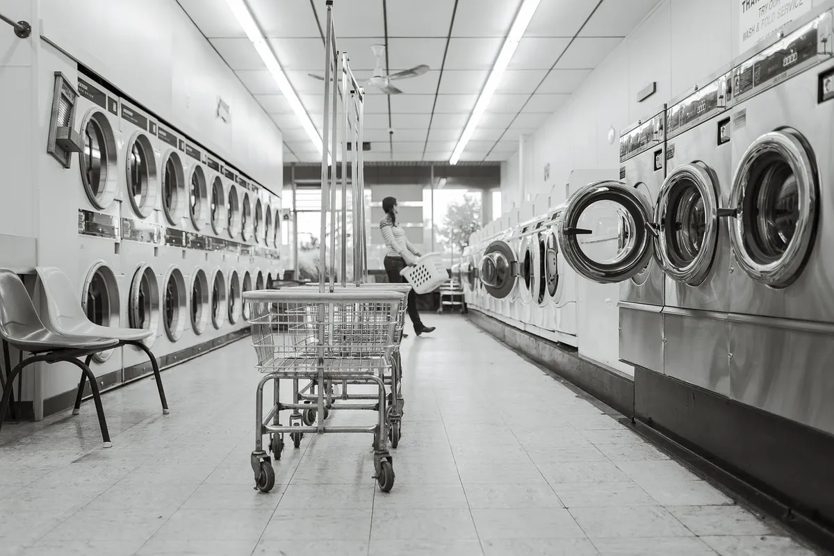 laundry saloon, laundry, person, washing machines, clean, wash, housework, washer, clothes, domestic, laundromat, dryers, carts, baskets, laundry, laundry, laun